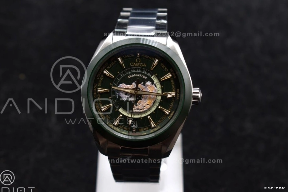Aqua Super Ceramic SS Edition on Unisex Best Clone GMT 43mm Worldtimer Green A8938 VSF 513 1:1 Bracelet Terra 0417